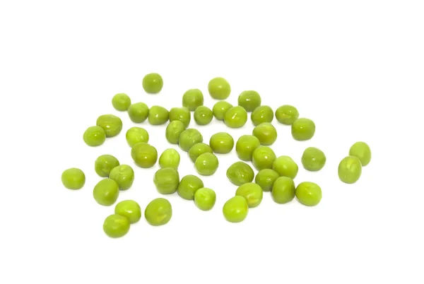 白い背景に緑の缶詰のエンドウ豆 — ストック写真