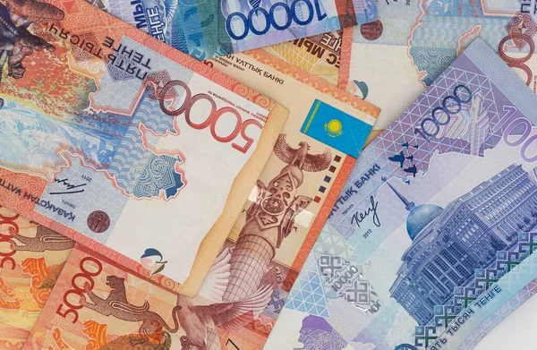 Kazakistan parası arka plan dokusunu faturalar. tenge banknotları