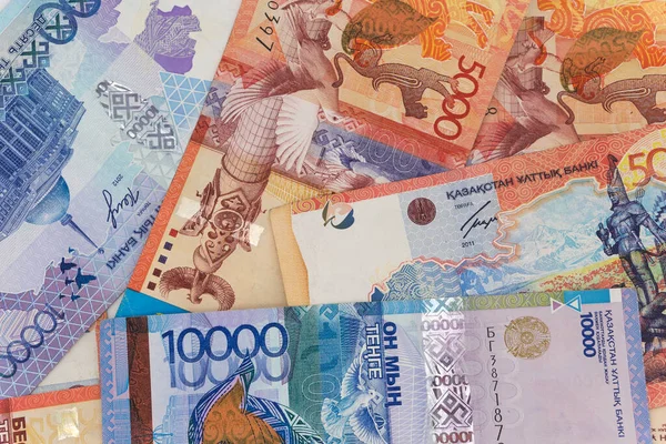 Kazakistan Parası Arka Plan Dokusunu Faturalar Tenge Banknotları — Stok fotoğraf
