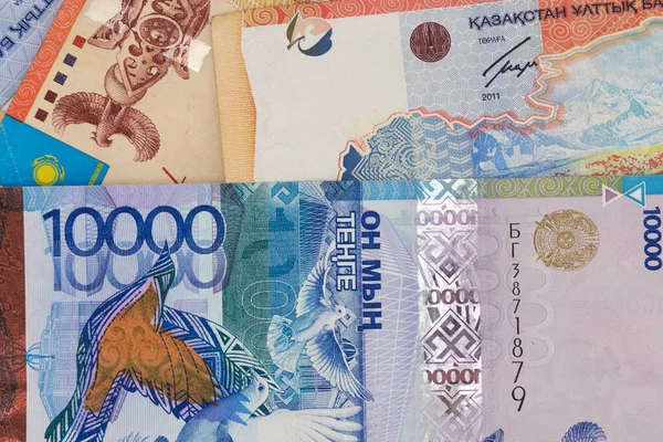 Kazachstan Geld Factureert Achtergrond Textuur Tenge Bankbiljetten — Stockfoto