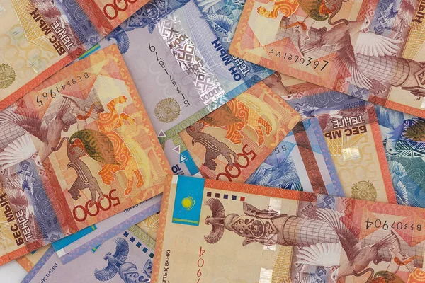 Kazachstán Peníze Účty Pozadí Textury Tenge Bankovky — Stock fotografie