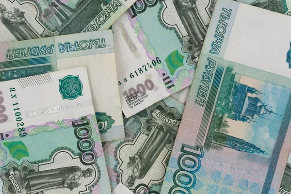 Ruské Bankovky Pozadí Textury Ruské Peníze Účty — Stock fotografie