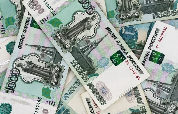 Russische Bankbiljetten Achtergrond Textuur Russisch Geld Rekeningen — Stockfoto