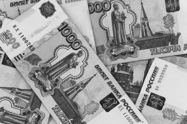 Russische Bankbiljetten Achtergrond Textuur Russisch Geld Rekeningen — Stockfoto