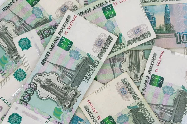 Russische Bankbiljetten Achtergrond Textuur Russisch Geld Rekeningen — Stockfoto