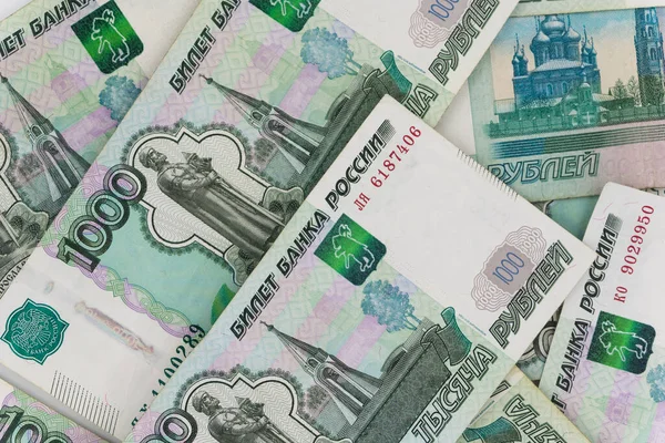 Russische Bankbiljetten Achtergrond Textuur Russisch Geld Rekeningen — Stockfoto