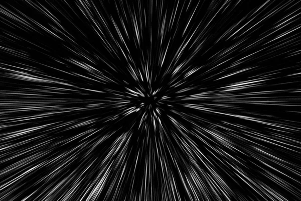 Siyah arkaplan üzerindeki Bokeh beyaz çizgileri, soyut hız ışık hareketi bulanık dokusu, yıldız parçacığı veya uzay yolculuğu, siyah ve beyaz ekstrüzyon etkisi