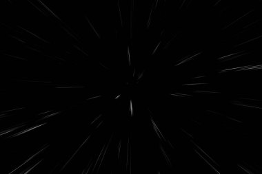 Siyah arkaplan üzerindeki Bokeh beyaz çizgileri, soyut hız ışık hareketi bulanık dokusu, yıldız parçacığı veya uzay yolculuğu, siyah ve beyaz ekstrüzyon etkisi
