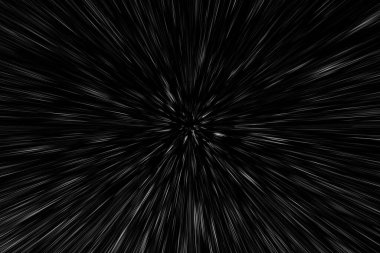 Siyah arkaplan üzerindeki Bokeh beyaz çizgileri, soyut hız ışık hareketi bulanık dokusu, yıldız parçacığı veya uzay yolculuğu, siyah ve beyaz ekstrüzyon etkisi