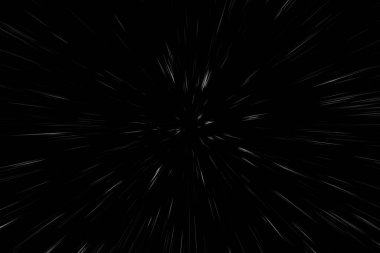 Siyah arkaplan üzerindeki Bokeh beyaz çizgileri, soyut hız ışık hareketi bulanık dokusu, yıldız parçacığı veya uzay yolculuğu, siyah ve beyaz ekstrüzyon etkisi