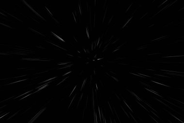Siyah arkaplan üzerindeki Bokeh beyaz çizgileri, soyut hız ışık hareketi bulanık dokusu, yıldız parçacığı veya uzay yolculuğu, siyah ve beyaz ekstrüzyon etkisi