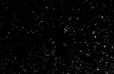 Bokeh beyaz çizgileri ve siyah arkaplan üzerindeki noktalar, soyut hız ışık hareketi bulanık dokusu, parçacık veya uzay yolculuğu, siyah ve beyaz ekstrüzyon etkisi, illüstrasyon