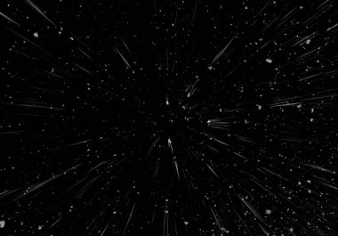 Bokeh beyaz çizgileri ve siyah arkaplan üzerindeki noktalar, soyut hız ışık hareketi bulanık dokusu, parçacık veya uzay yolculuğu, siyah ve beyaz ekstrüzyon etkisi, illüstrasyon