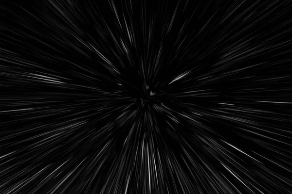 Siyah arkaplan üzerindeki Bokeh beyaz çizgileri, soyut hız ışık hareketi bulanık dokusu, yıldız parçacığı veya uzay yolculuğu, siyah ve beyaz ekstrüzyon etkisi