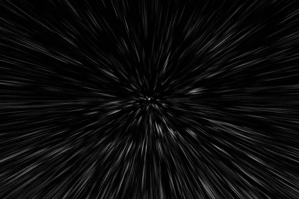 Siyah arkaplan üzerindeki Bokeh beyaz çizgileri, soyut hız ışık hareketi bulanık dokusu, yıldız parçacığı veya uzay yolculuğu, siyah ve beyaz ekstrüzyon etkisi