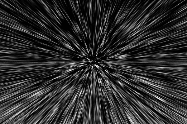 Siyah arkaplan üzerindeki Bokeh beyaz çizgileri, soyut hız ışık hareketi bulanık dokusu, yıldız parçacığı veya uzay yolculuğu, siyah ve beyaz ekstrüzyon etkisi