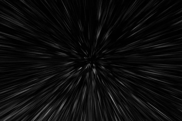 Siyah arkaplan üzerindeki Bokeh beyaz çizgileri, soyut hız ışık hareketi bulanık dokusu, yıldız parçacığı veya uzay yolculuğu, siyah ve beyaz ekstrüzyon etkisi