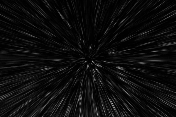 Siyah arkaplan üzerindeki Bokeh beyaz çizgileri, soyut hız ışık hareketi bulanık dokusu, yıldız parçacığı veya uzay yolculuğu, siyah ve beyaz ekstrüzyon etkisi