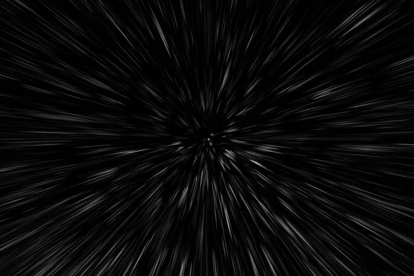 Siyah arkaplan üzerindeki Bokeh beyaz çizgileri, soyut hız ışık hareketi bulanık dokusu, yıldız parçacığı veya uzay yolculuğu, siyah ve beyaz ekstrüzyon etkisi