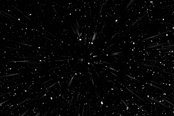 Siyah arkaplan üzerindeki Bokeh beyaz çizgileri, soyut hız ışık hareketi bulanık dokusu, yıldız parçacığı veya uzay yolculuğu, siyah ve beyaz ekstrüzyon etkisi