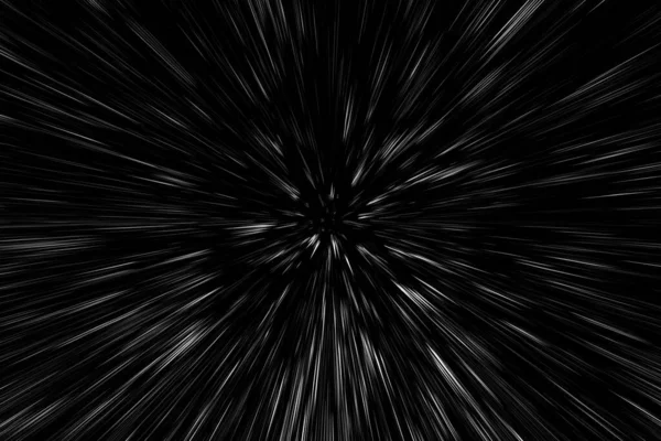Siyah arkaplan üzerindeki Bokeh beyaz çizgileri, soyut hız ışık hareketi bulanık dokusu, yıldız parçacığı veya uzay yolculuğu, siyah ve beyaz ekstrüzyon etkisi
