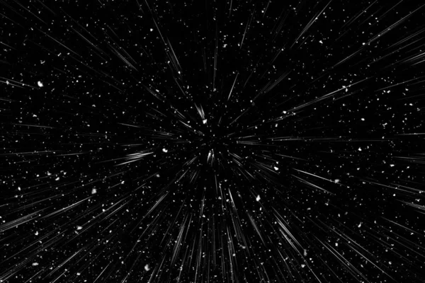 Bokeh beyaz çizgileri ve siyah arkaplan üzerindeki noktalar, soyut ışık hareketi bulanık dokusu, parçacık veya uzay yolculuğu, siyah ve beyaz ekstrüzyon etkisi