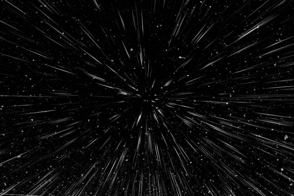 Bokeh beyaz çizgileri ve siyah arkaplan üzerindeki noktalar, soyut ışık hareketi bulanık dokusu, parçacık veya uzay yolculuğu, siyah ve beyaz ekstrüzyon etkisi