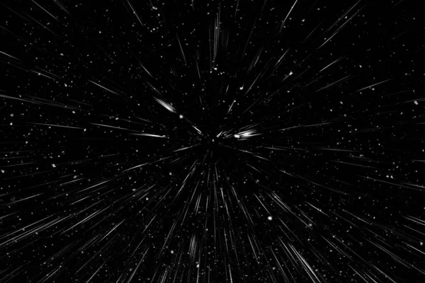 Bokeh beyaz çizgileri ve siyah arkaplan üzerindeki noktalar, soyut ışık hareketi bulanık dokusu, parçacık veya uzay yolculuğu, siyah ve beyaz ekstrüzyon etkisi