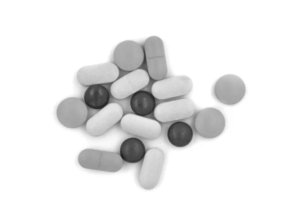 Черно Белые Таблетки Таблетки Белом Фоне — стоковое фото