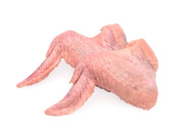 Beyaz arka planda soyutlanmış çiğ tavuk kanatları. kuş kanatları