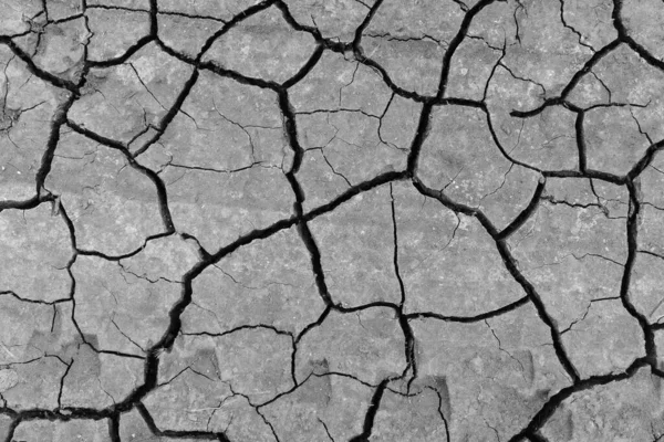 Grau Getrockneter Und Rissiger Erdboden Nahaufnahme Eines Trockenen Spaltenden Dunklen — Stockfoto