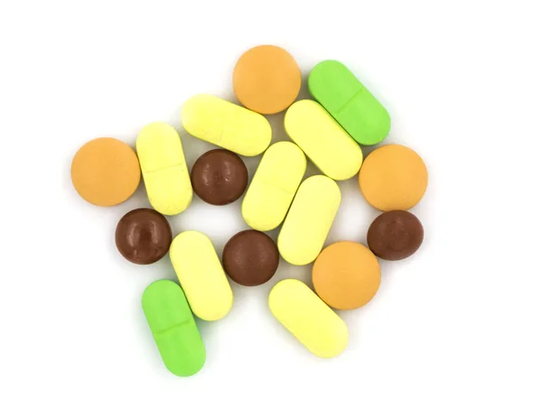 Mnohobarevné Tablety Pilulky Bílém Pozadí — Stock fotografie
