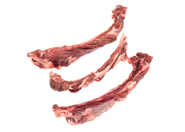 Costillas Crudas Con Carne Sobre Fondo Blanco —  Fotos de Stock