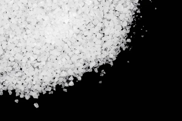 Spilled White Sea Salt Black Background Transparent Pebbles Black Background — Stock Photo, Image
