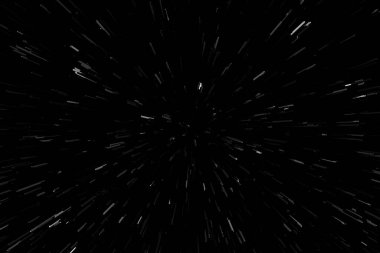 Siyah arkaplan üzerindeki Bokeh beyaz çizgileri, soyut hız ışık hareketi bulanık dokusu, parçacık veya uzay yolculuğu, siyah ve beyaz ekstrüzyon etkisi