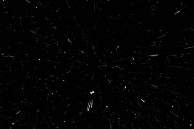 Siyah arkaplan üzerindeki Bokeh beyaz çizgileri, soyut hız ışık hareketi bulanık dokusu, parçacık veya uzay yolculuğu, siyah ve beyaz ekstrüzyon etkisi