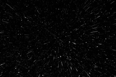 Siyah arkaplan üzerindeki Bokeh beyaz çizgileri, soyut hız ışık hareketi bulanık dokusu, parçacık veya uzay yolculuğu, siyah ve beyaz ekstrüzyon etkisi