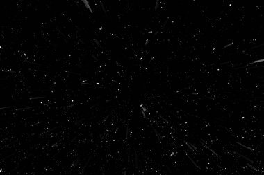 Siyah arkaplan üzerindeki Bokeh beyaz çizgileri, soyut hız ışık hareketi bulanık dokusu, parçacık veya uzay yolculuğu, siyah ve beyaz ekstrüzyon etkisi