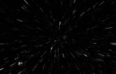 Siyah arkaplan üzerindeki Bokeh beyaz çizgileri, soyut hız ışık hareketi bulanık dokusu, parçacık veya uzay yolculuğu, siyah ve beyaz ekstrüzyon etkisi
