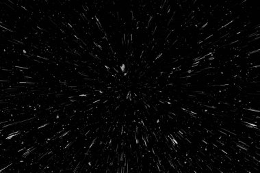 Siyah arkaplan üzerindeki Bokeh beyaz çizgileri, soyut hız ışık hareketi bulanık dokusu, parçacık veya uzay yolculuğu, siyah ve beyaz ekstrüzyon etkisi