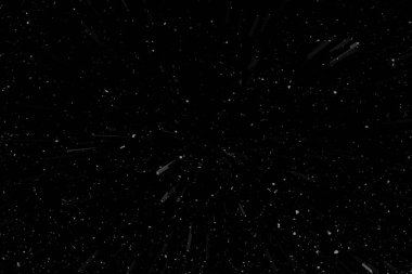 Siyah arkaplan üzerindeki Bokeh beyaz çizgileri, soyut hız ışık hareketi bulanık dokusu, parçacık veya uzay yolculuğu, siyah ve beyaz ekstrüzyon etkisi