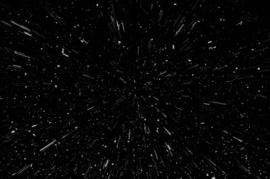 Siyah arkaplan üzerindeki Bokeh beyaz çizgileri, soyut hız ışık hareketi bulanık dokusu, parçacık veya uzay yolculuğu, siyah ve beyaz ekstrüzyon etkisi