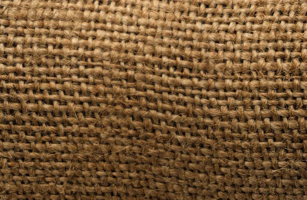 Burlap Textury Pozadí Detailní Záběr Svázaná Malá Lana — Stock fotografie