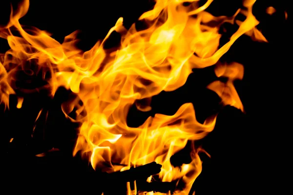 Siyah arka planda kırmızı alevlerin dillerini ateşle. Gece alevler içinde
