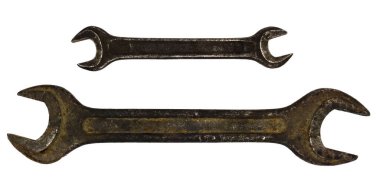 Eski paslı flamalar beyaz arka planda izole edilmiş. İngiliz anahtarı kapat.