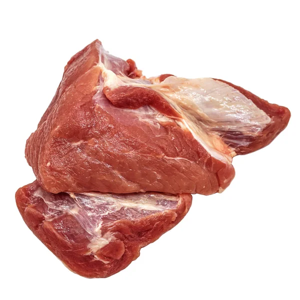 Pedaço Carne Crua Fresca Isolado Sobre Fundo Branco — Fotografia de Stock