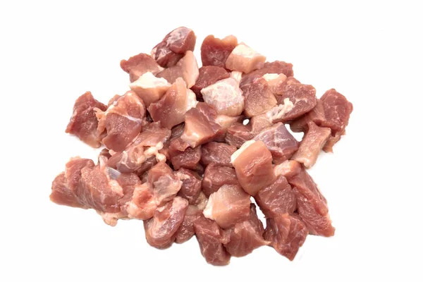 Кусочки Нарезанного Сырого Мяса Изолированы Белом Фоне — стоковое фото
