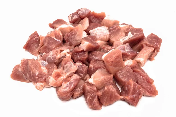Pedaços Carne Crua Fatiada Isolados Sobre Fundo Branco — Fotografia de Stock