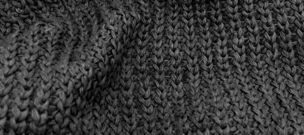 Textura Suéter Tricotado Preto Perto Tricotada Escura — Fotografia de Stock