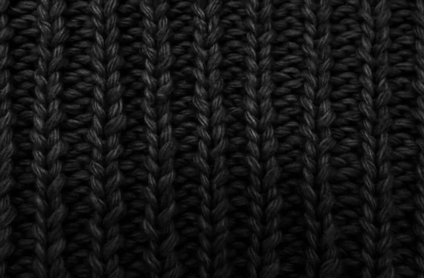 Fekete Kötött Pulóver Textúrája Közelről Sötét Kötött Gyapjúból — Stock Fotó